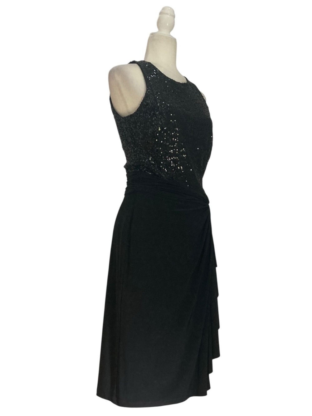 Lauren Ralph Lauren Black Sequin Cocktail Dress Draped Evening Dress 10 NWT - Picture 6 of 11